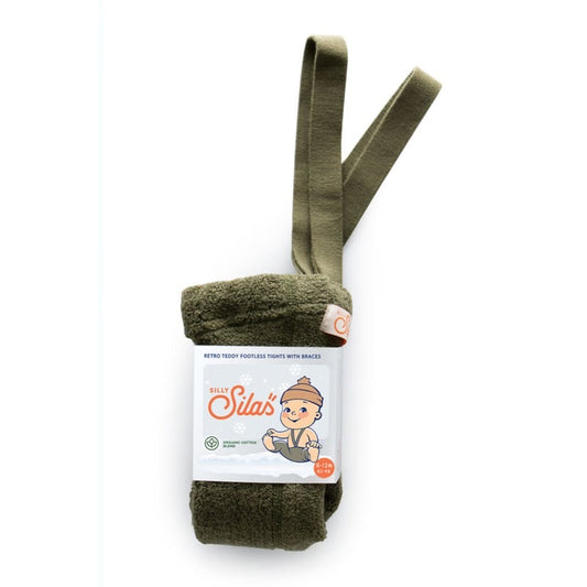 Retro Teddy Footless Tights With Braces - Olive [SILLY Silas]