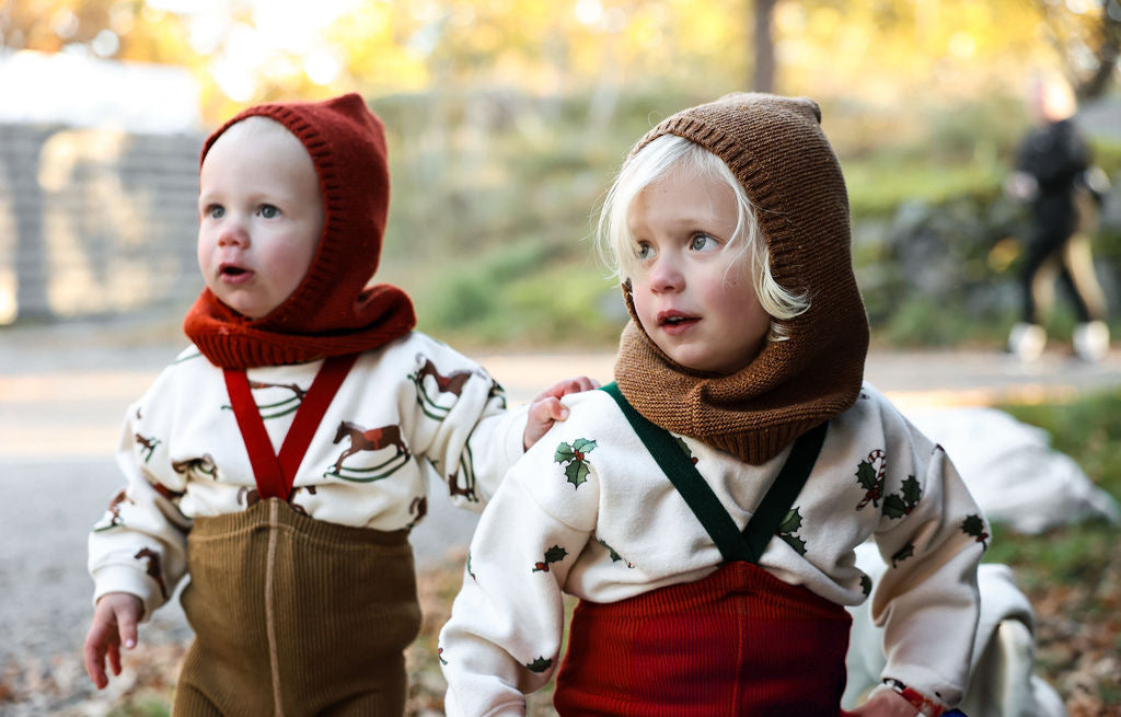 Retro Ribbed Footed Tights - Maple Leaf×Dark Forest Green [SILLY Silas × organic zoo]