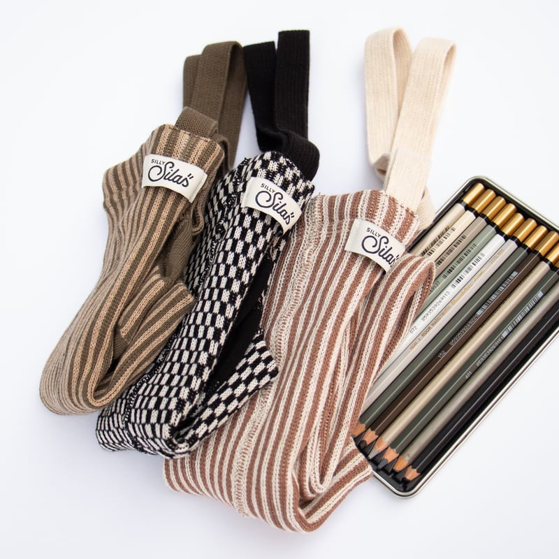 Retro Ribbed Footed Tights - Seaweed Brown × Peanut Striped [SILLY Silas]