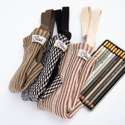 Retro Ribbed Footed Tights - Seaweed Brown × Peanut Striped [SILLY Silas]