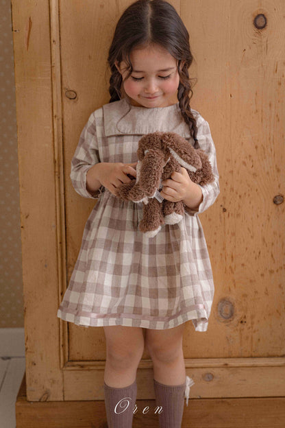 【予約商品】bebe-bonbon check one-piece [Oren] (26SS)【2026年3月中旬以降順次発送】