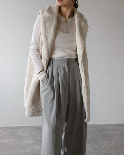 Single Brest Boa Vest - Ecru
