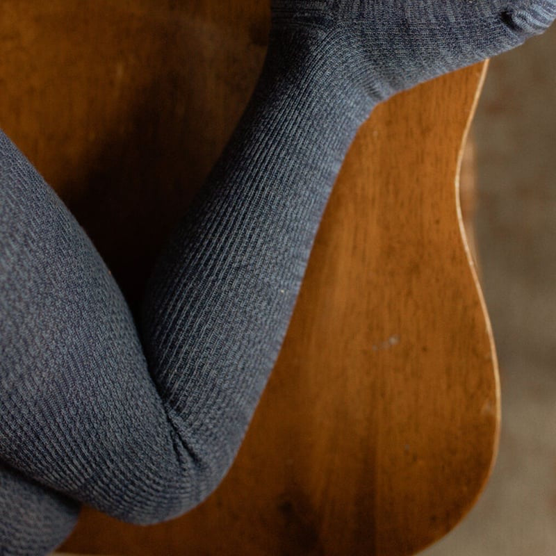 Retro Ribbed Footed Tights - Denim [SILLY Silas]