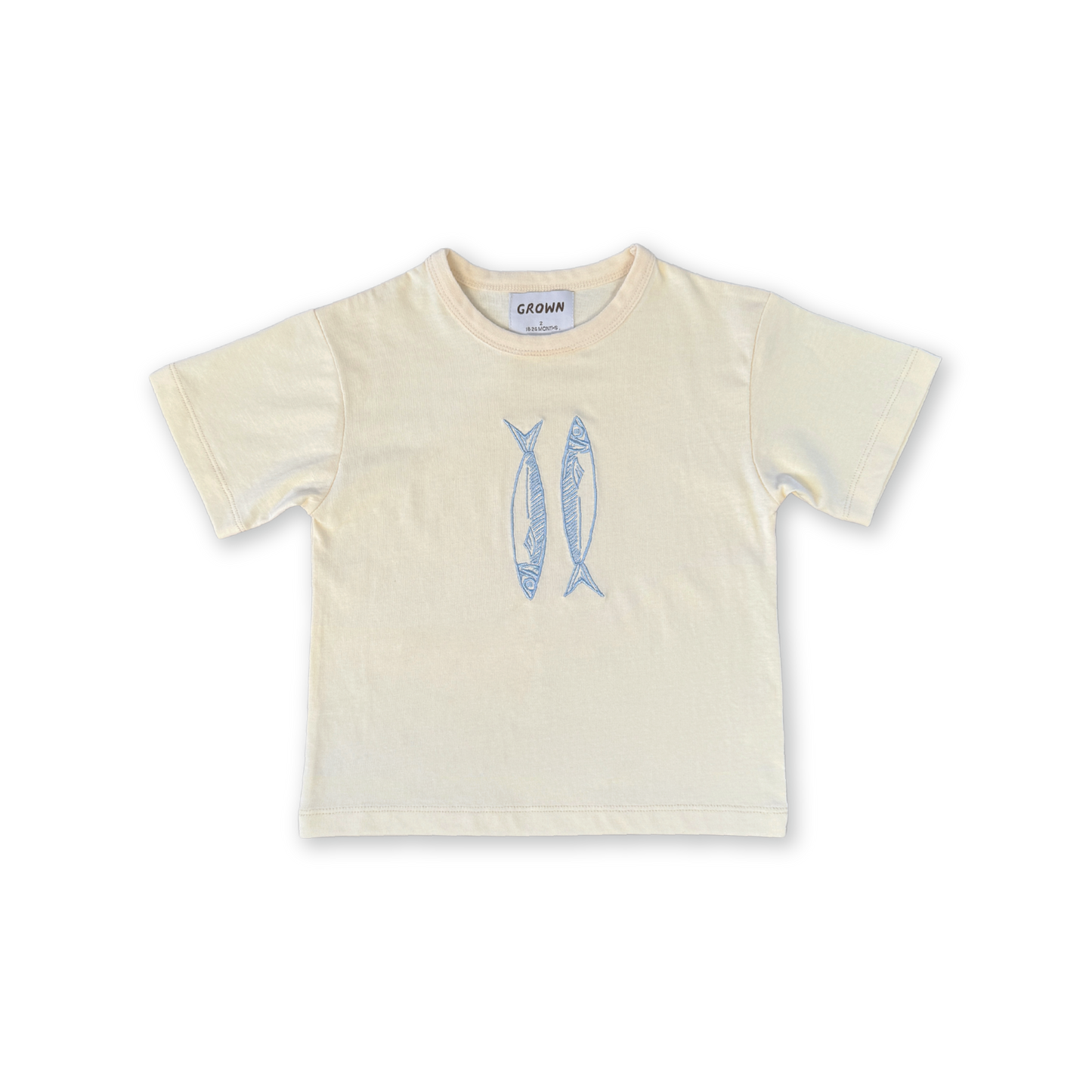 Organic Sardine Embroidered Tee - Milk [GROWN] (25HOL)