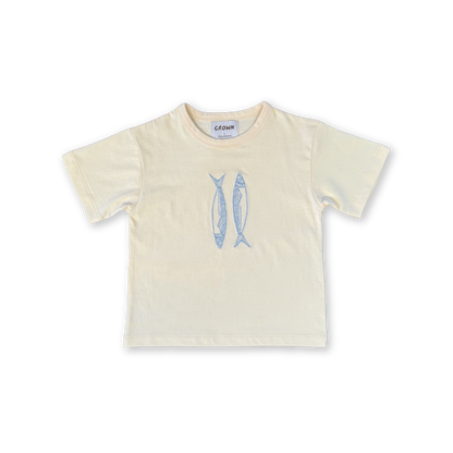 Organic Sardine Embroidered Tee - Milk [GROWN] (25HOL)