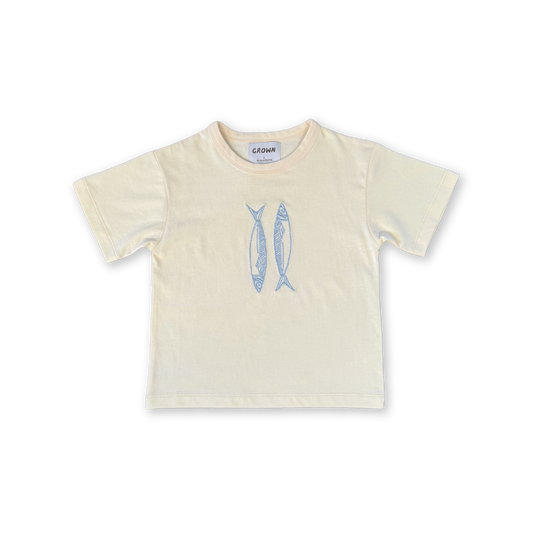 Organic Sardine Embroidered Tee - Milk [GROWN] (25HOL)