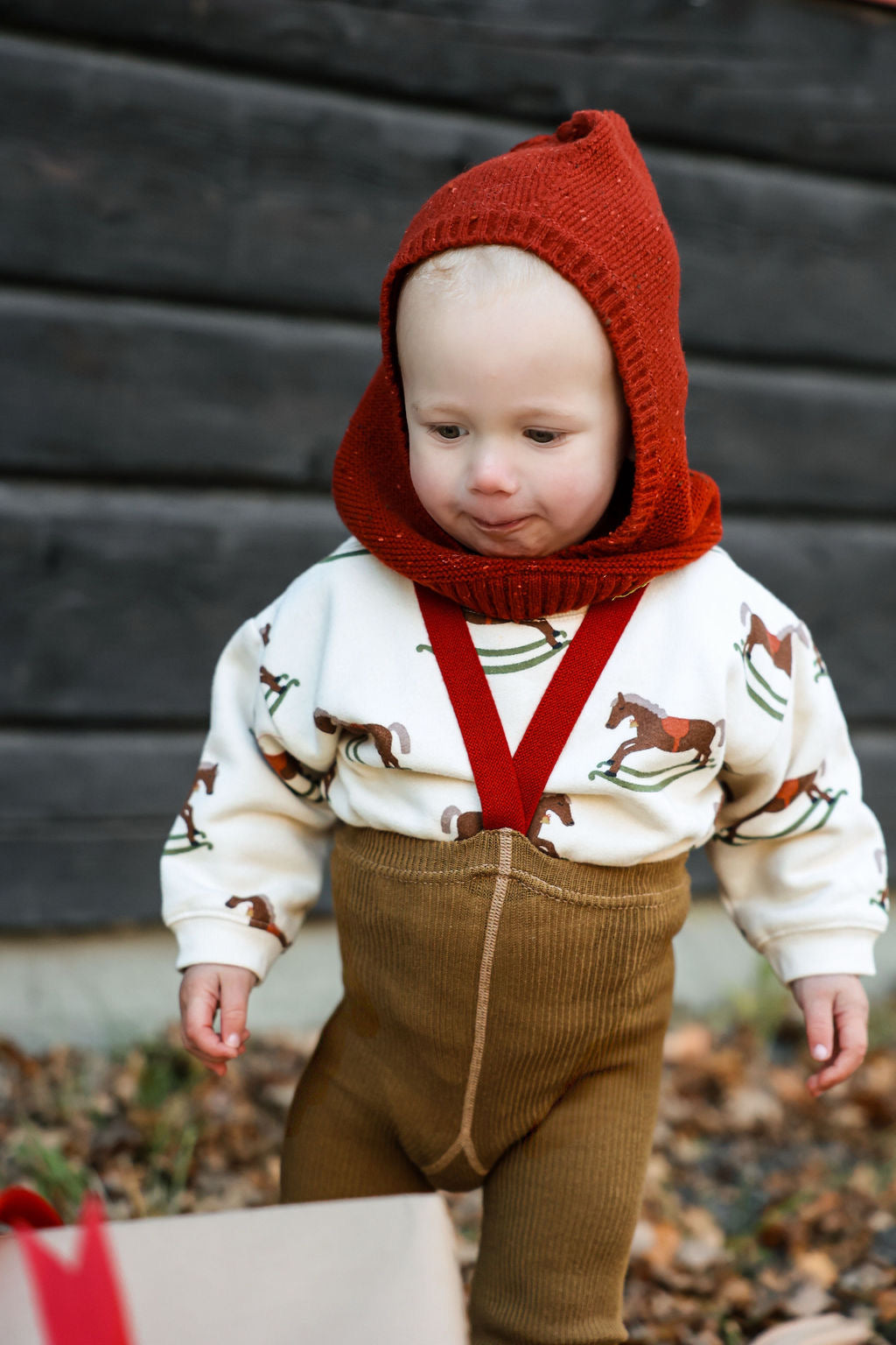 Retro Ribbed Footed Tights - Acorn Brown×Maple Leaf [SILLY Silas × organic zoo]