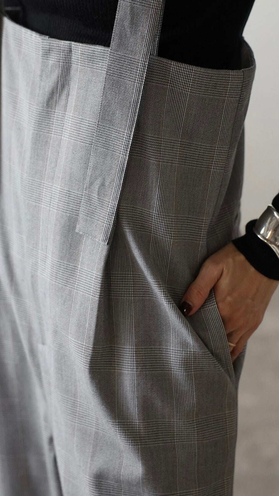 Check High-waist Salopette - Gray
