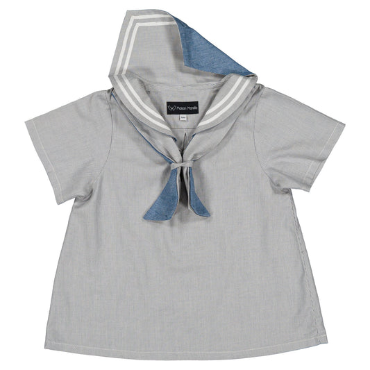 【オーダー会】 blouse MAHON -blue fine stripes [Maison Marelle](25SS DROP2)