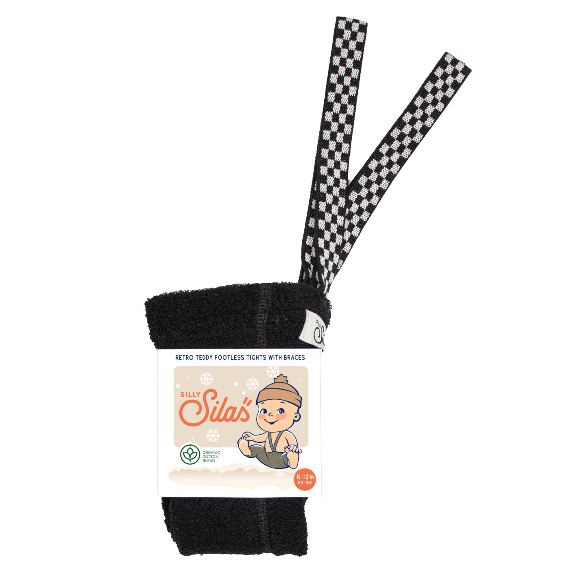 Retro Teddy Footless Tights With Braces - Classic Black Checked [SILLY Silas]