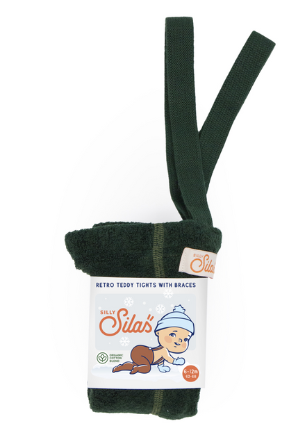 Retro Teddy Footed Tights With Braces - Dark Forest Green [SILLY Silas]