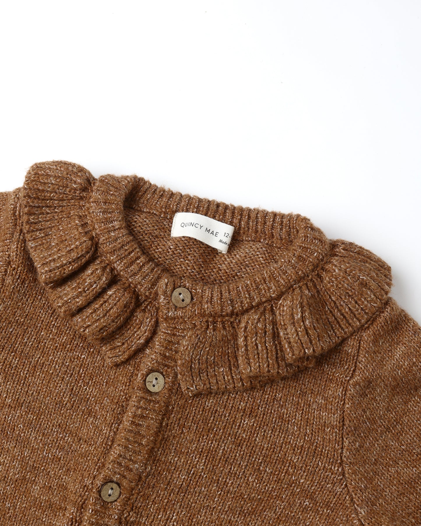 RUFFLE COLLAR CARDIGAN - HEATHERED CEDAR [QUINCY MAE] (25AW) Drop1