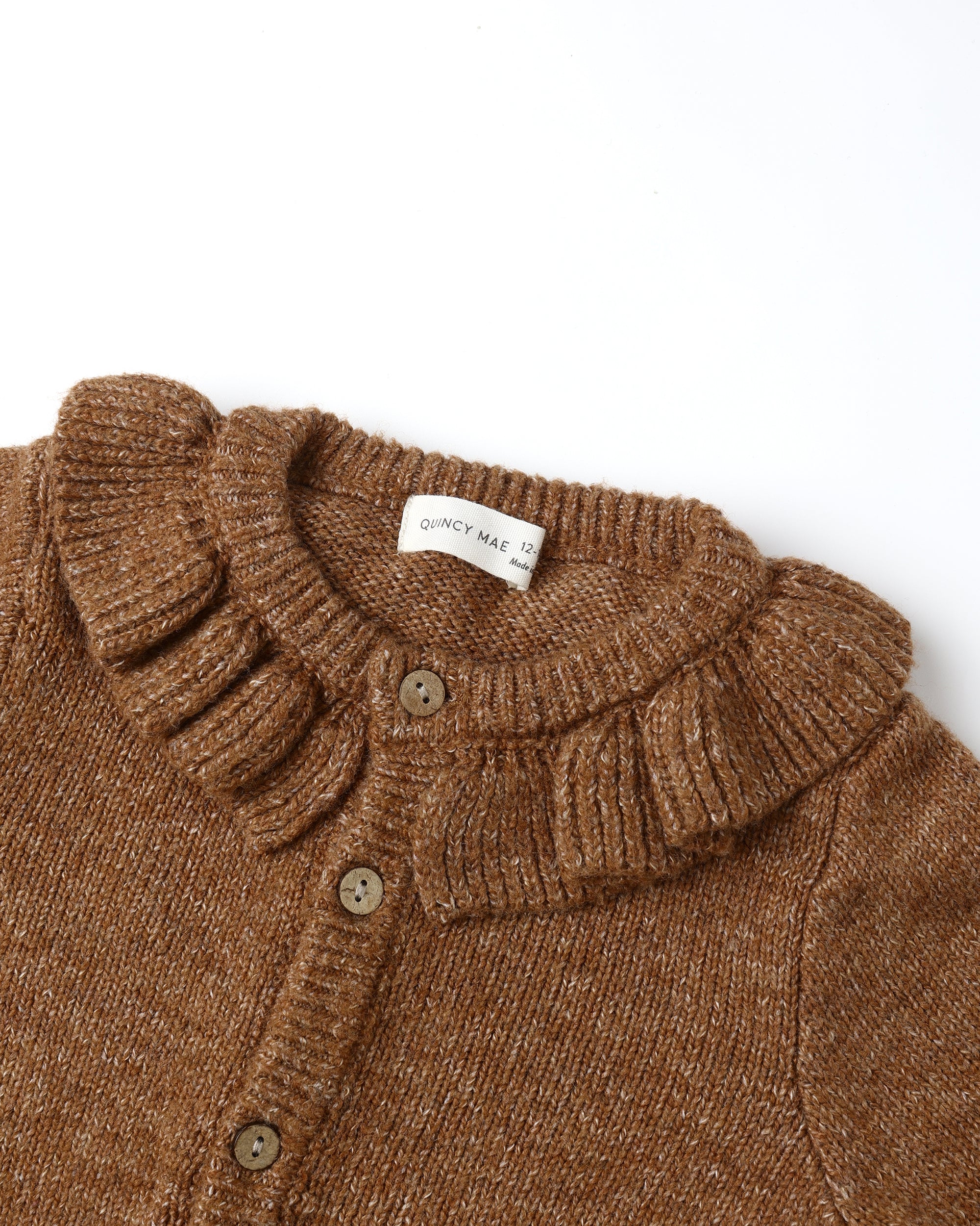 RUFFLE COLLAR CARDIGAN - HEATHERED CEDAR [QUINCY MAE] (25AW) Drop1