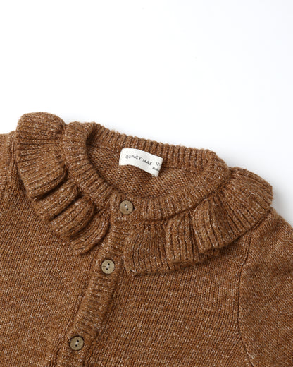 RUFFLE COLLAR CARDIGAN - HEATHERED CEDAR [QUINCY MAE] (25AW) Drop1