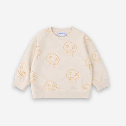 FREDS FACE TERRY TOWEL KIDS SWEATSHIRT - CREAM/ORANGE [Another Fox]
