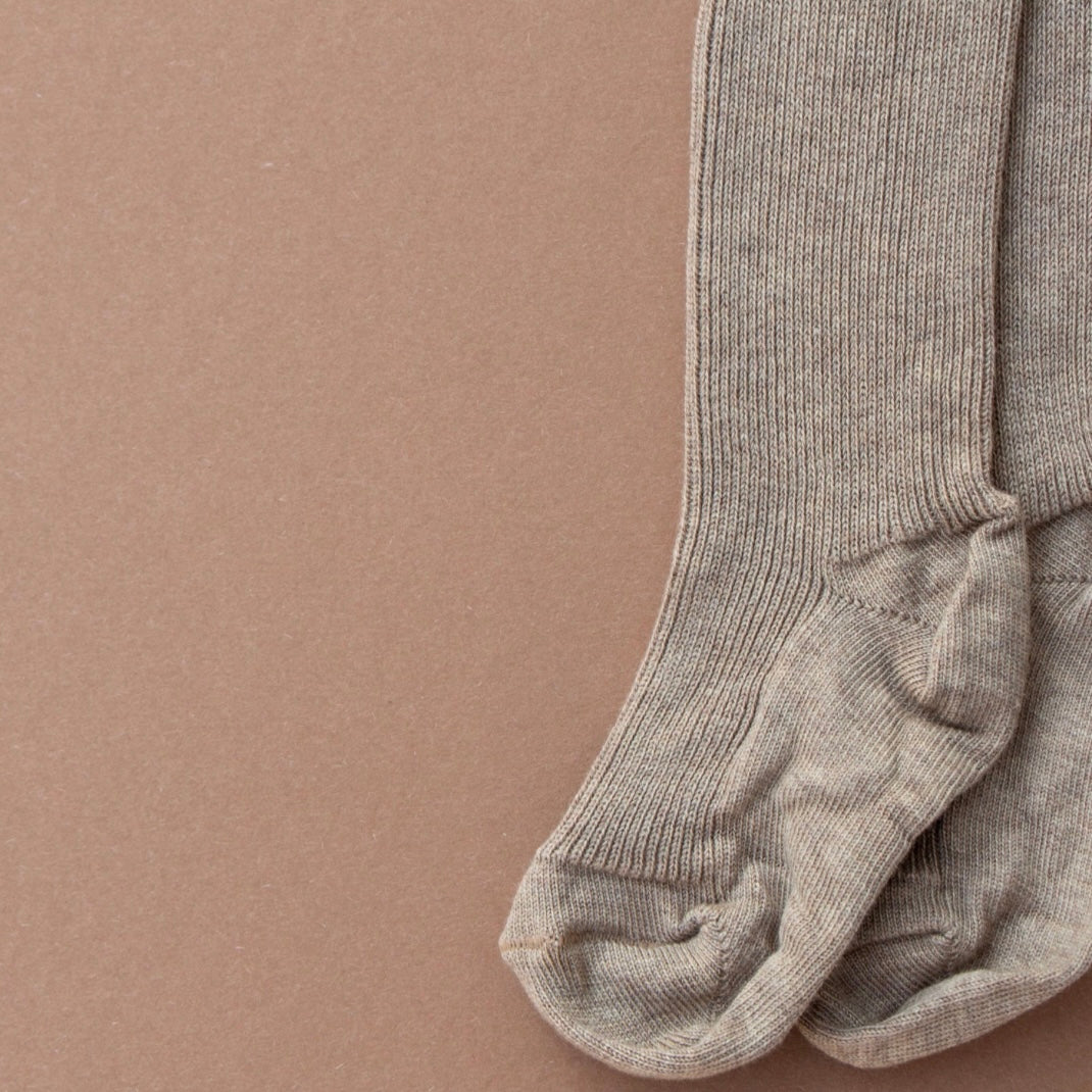 Retro Ribbed Footed Tights - Peanut Blend