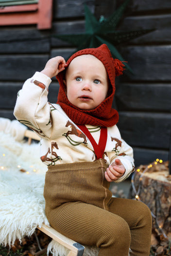 Retro Ribbed Footed Tights - Acorn Brown×Maple Leaf [SILLY Silas × organic zoo]