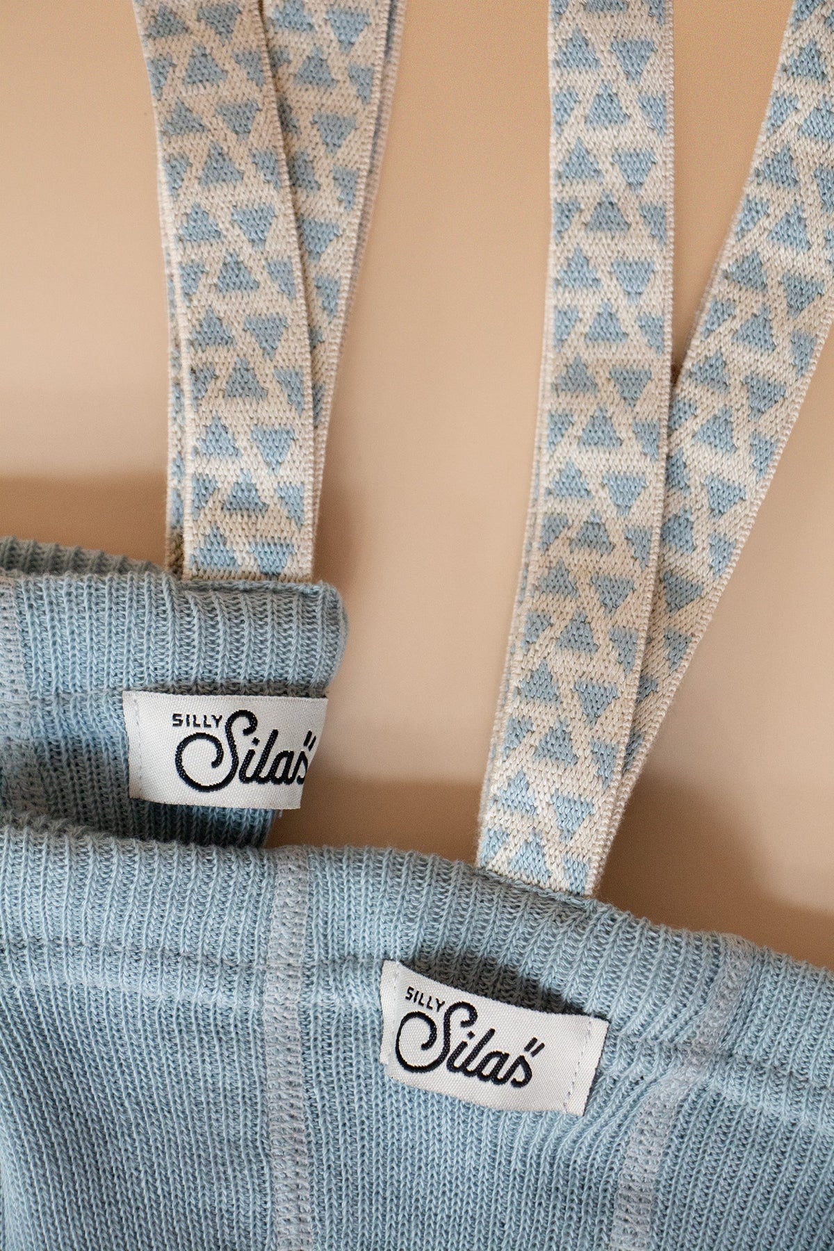Retro Ribbed Footless Tights With Braces - Misty Blue Patterned [SILLY Silas](The Stories We Knit Collection)