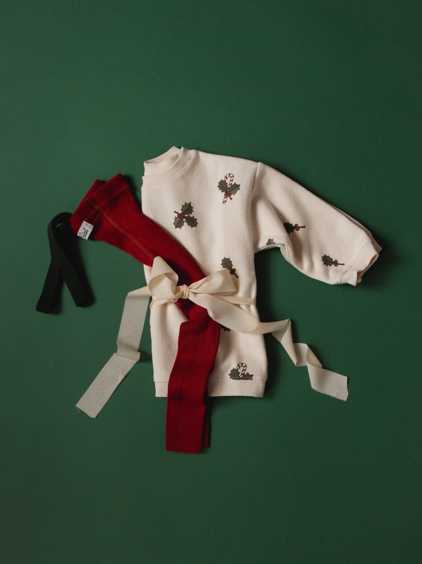 Retro Ribbed Footless Tights - Maple Leaf×Dark Forest Green [SILLY Silas × organic zoo]