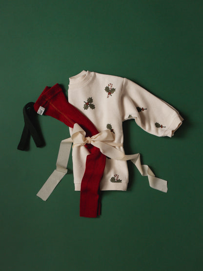 Retro Ribbed Footless Tights - Maple Leaf×Dark Forest Green [SILLY Silas × organic zoo]