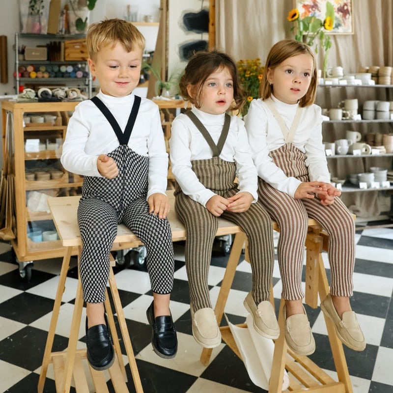 Retro Ribbed Footed Tights - Seaweed Brown × Peanut Striped [SILLY Silas]