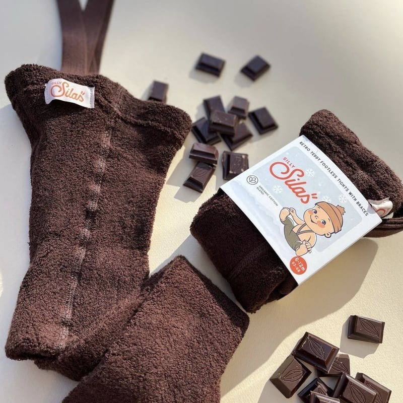 Retro Teddy Footless Tights With Braces - Chocolate Brown [SILLY Silas]
