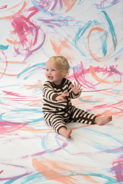 Organic Rib Stripe Knit Zipper Jumpsuit - Espresso & Milk [GROWN] (26W)