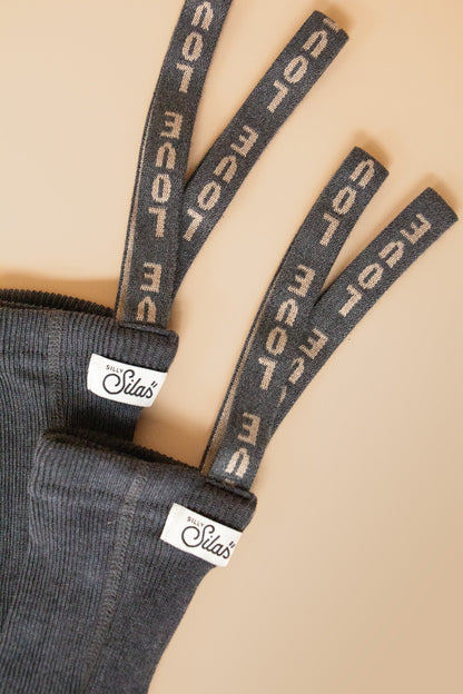 Retro Ribbed Footless Tights With Braces - Dark Grey Patterned [SILLY Silas](The Stories We Knit Collection)