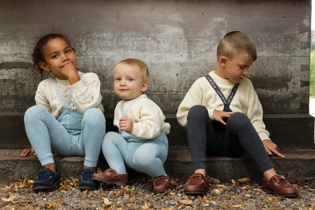 Retro Ribbed Footed Tights With Braces - Misty Blue Patterned [SILLY Silas](The Stories We Knit Collection)