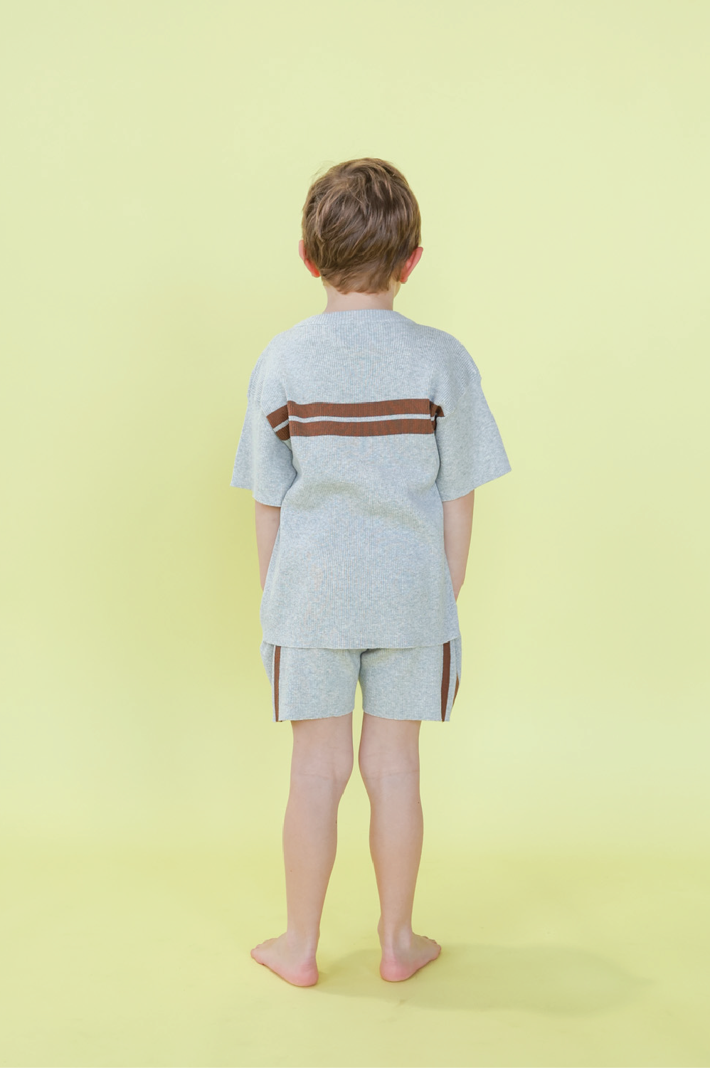 Organic Striped Ribbed Knit Shorts - Grey Marle [GROWN] (25SS)