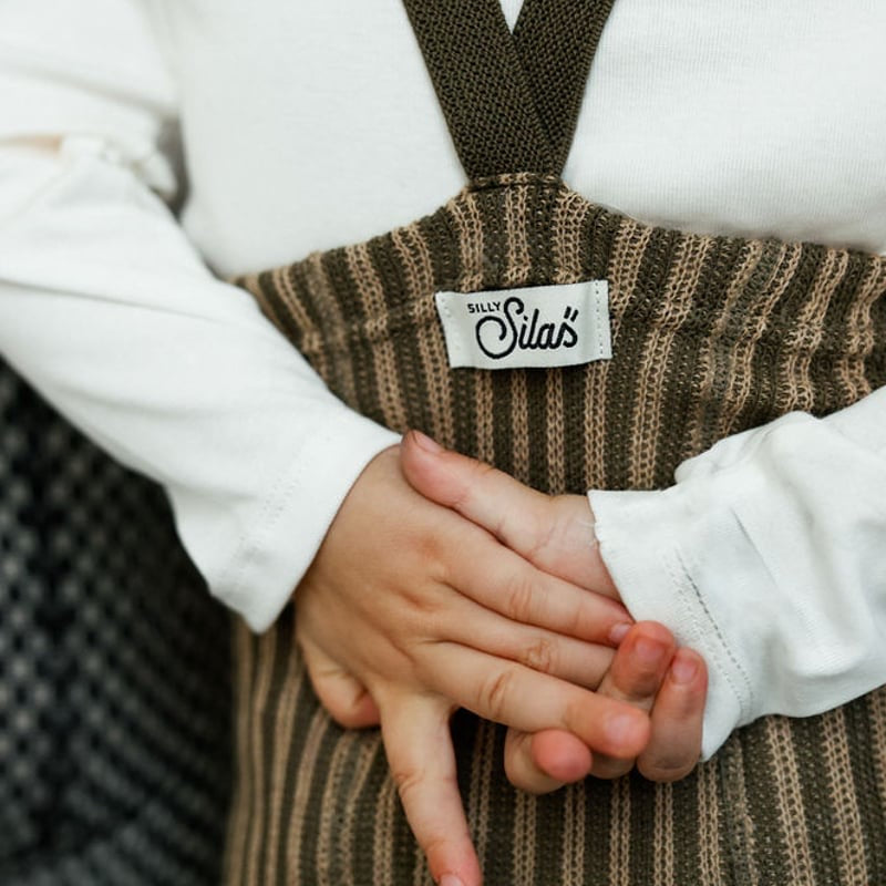 Retro Ribbed Footed Tights - Seaweed Brown × Peanut Striped [SILLY Silas]