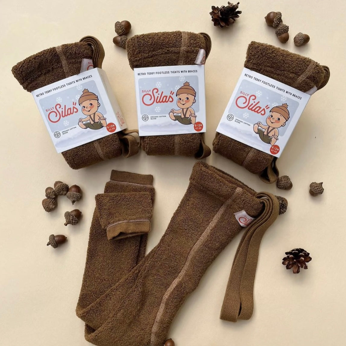 Retro Teddy Footless Tights With Braces - Acorn Brown [SILLY Silas]