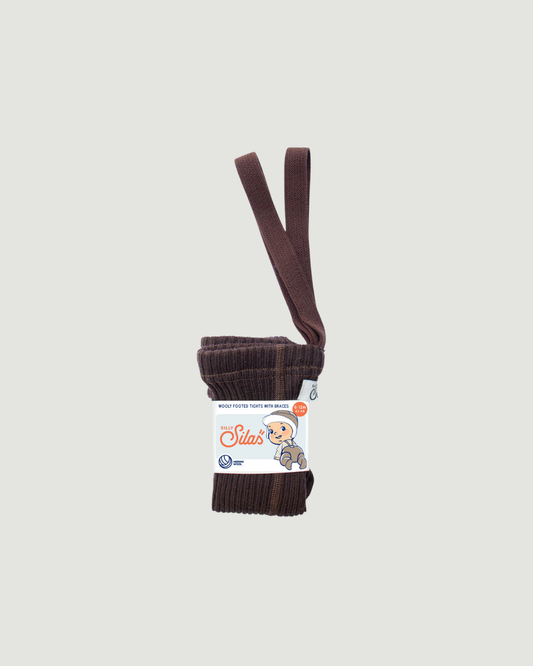 Retro Wooly Merino Footed Tights With Braces - Espresso Brown [SILLY Silas](26AW)
