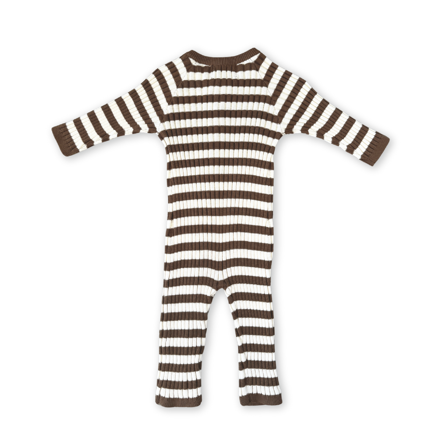 Organic Rib Stripe Knit Zipper Jumpsuit - Espresso & Milk [GROWN] (26W)