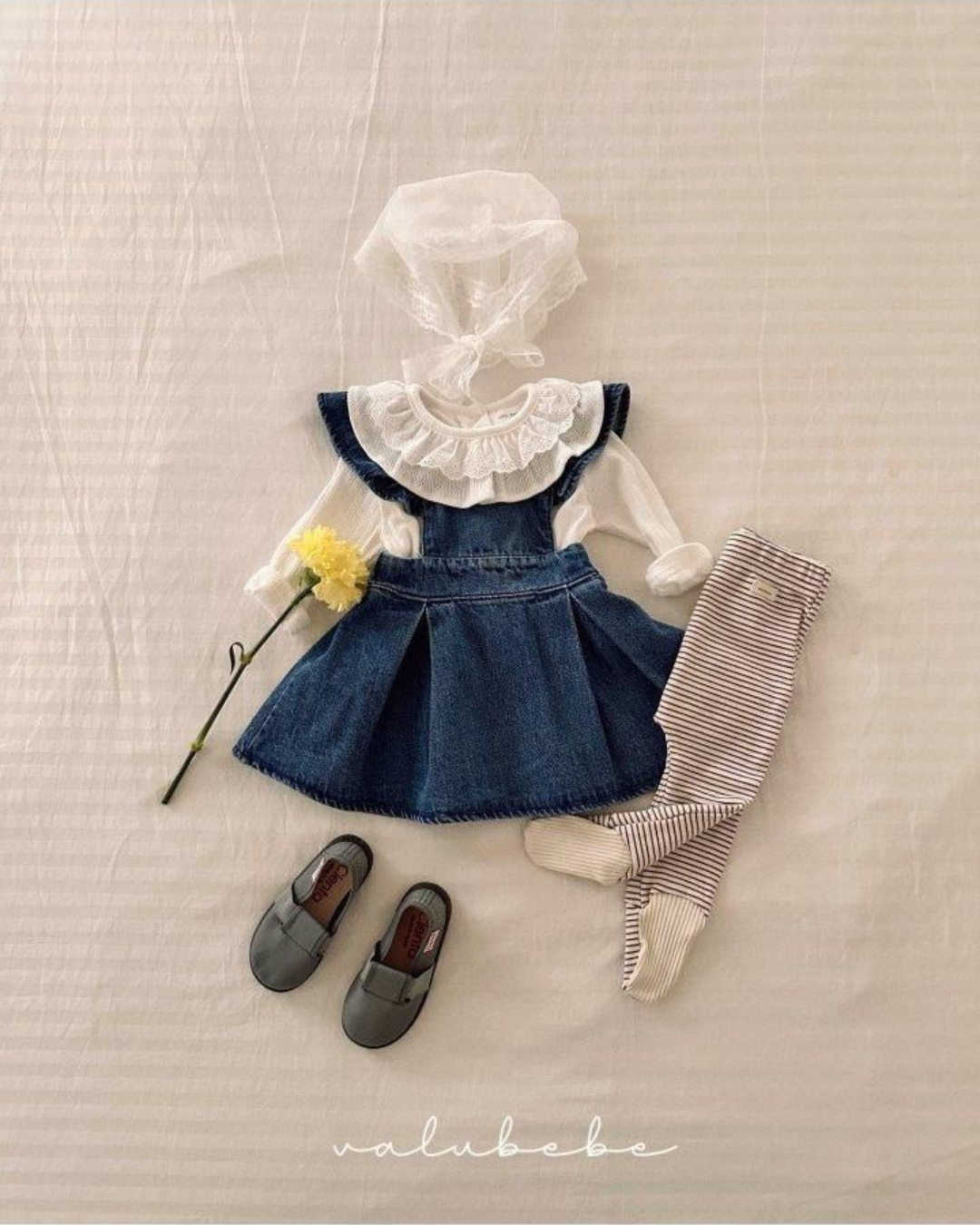 【予約商品】 Frill wing denim one-piece [Valubebe] (26SS) 【2026年3月中旬以降順次発送】