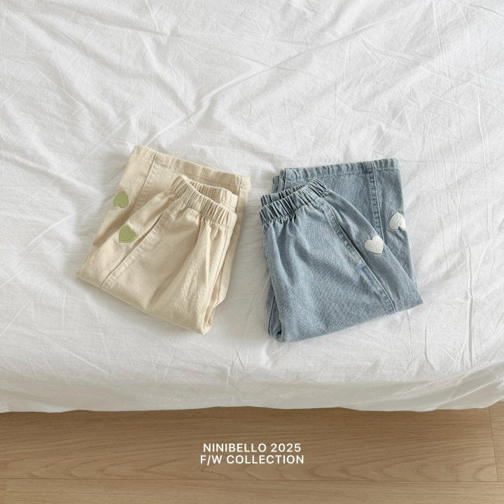 【予約販売】Heart-embroidered pants [NINIBELLO] (26SS)【2026年2月下旬以降順次発送】