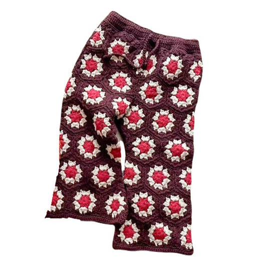 crochet pants - dark wine×red