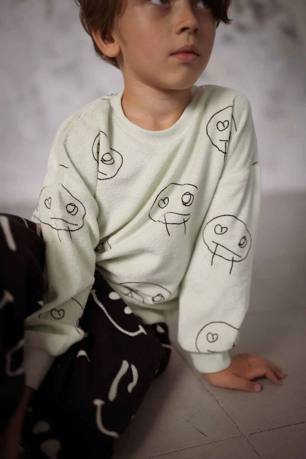 FREDS FACE TERRY TOWEL KIDS SWEATSHIRT - GREEN/BLACK [Another Fox]