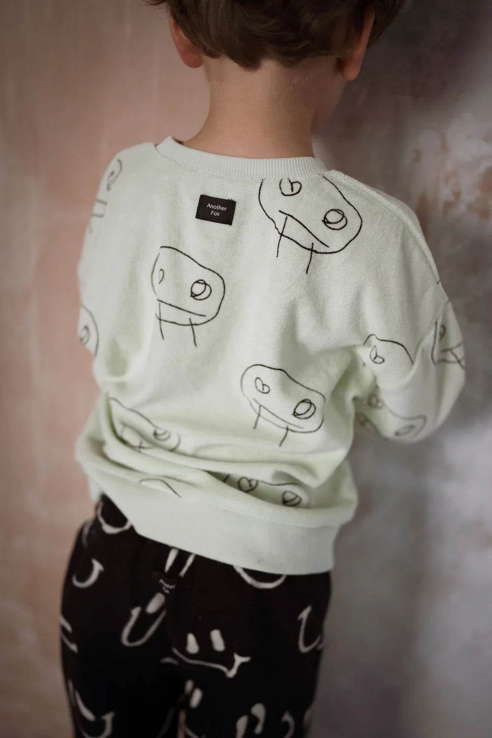 FREDS FACE TERRY TOWEL KIDS SWEATSHIRT - GREEN/BLACK [Another Fox]