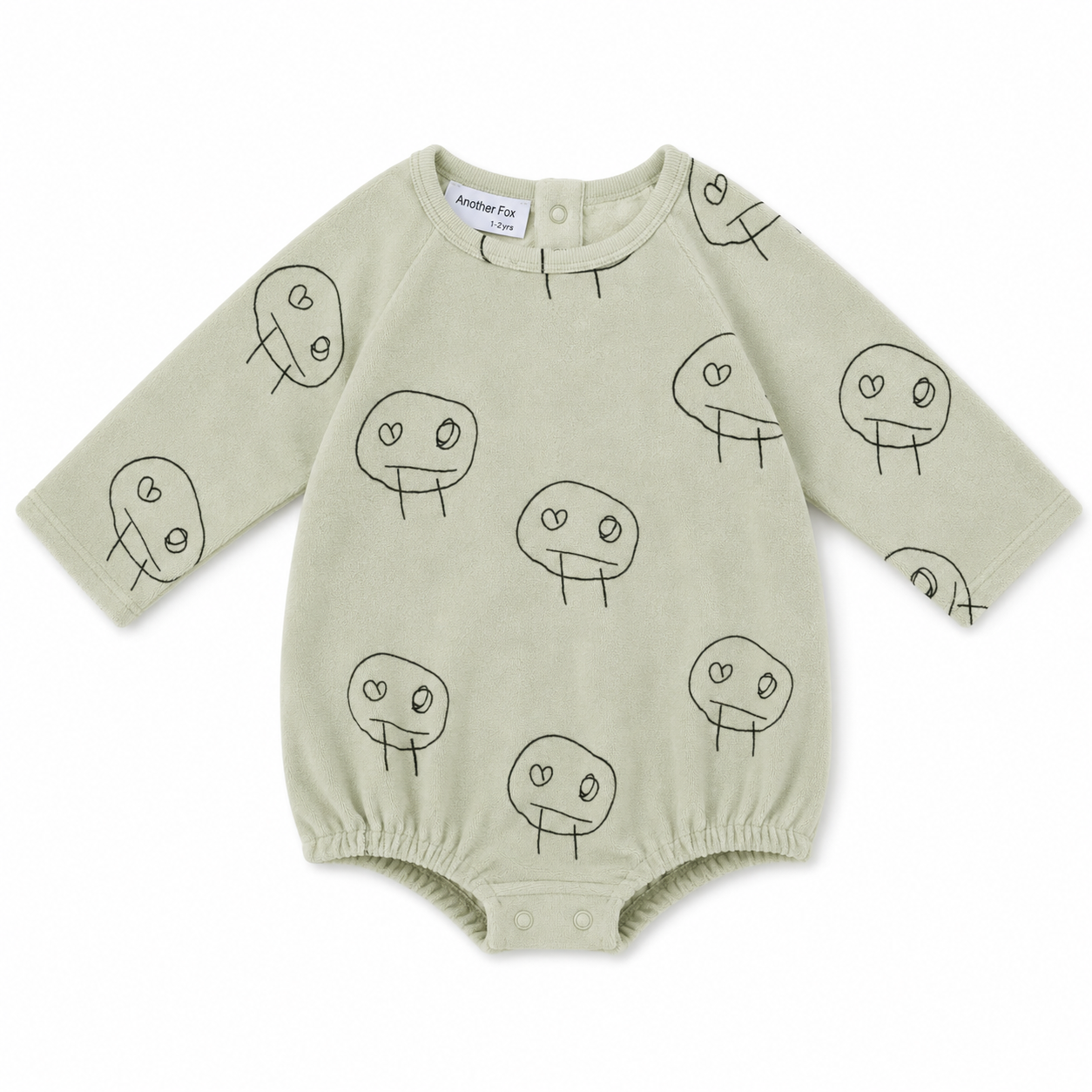 FREDS FACE TERRY TOWEL BABY LONGSLEEVE BODYSUIT - GREEN/BLACK [Another Fox]