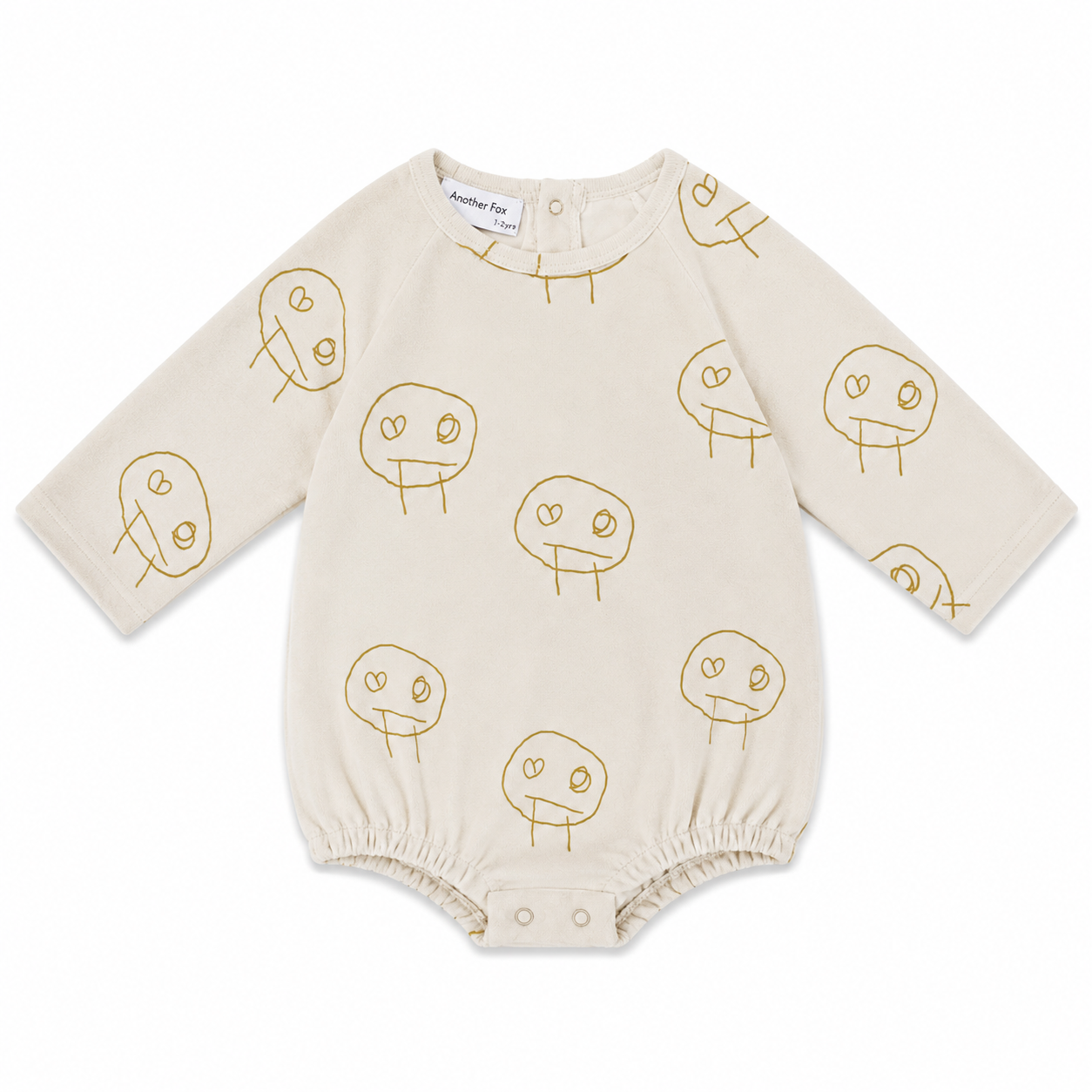 FREDS FACE TERRY TOWEL BABY LONGSLEEVE BODYSUIT - CREAM/YELLOW [Another Fox]