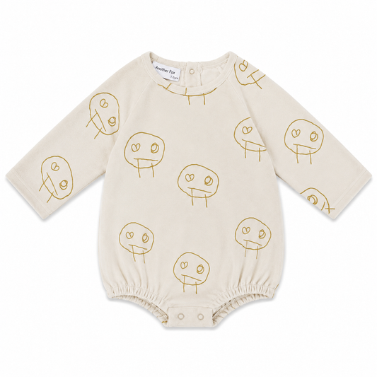 FREDS FACE TERRY TOWEL BABY LONGSLEEVE BODYSUIT - CREAM/YELLOW [Another Fox]