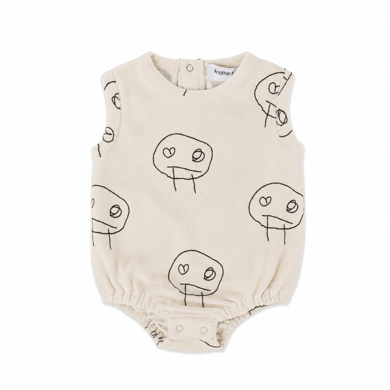 FREDS FACE TERRY TOWEL BABY BUBBLE BODYSUIT - CREAM/BLACK [Another Fox]