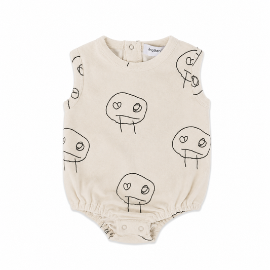 FREDS FACE TERRY TOWEL BABY BUBBLE BODYSUIT - CREAM/BLACK [Another Fox]
