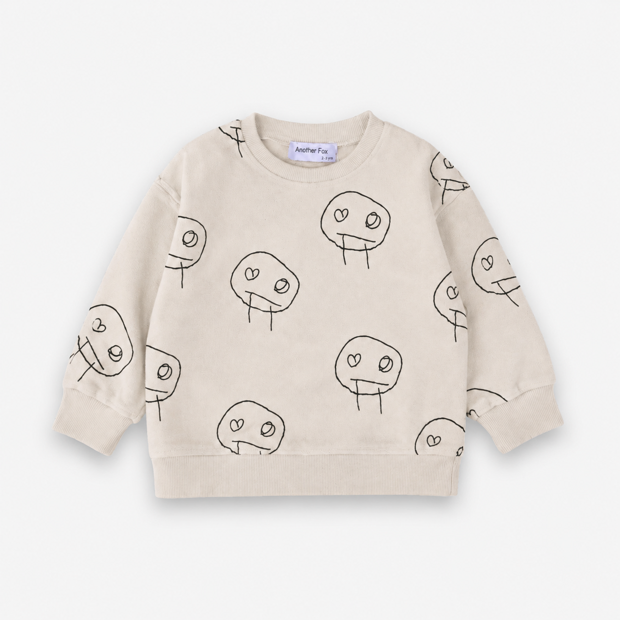 FREDS FACE TERRY TOWEL KIDS SWEATSHIRT - CREAM/BLACK [Another Fox]