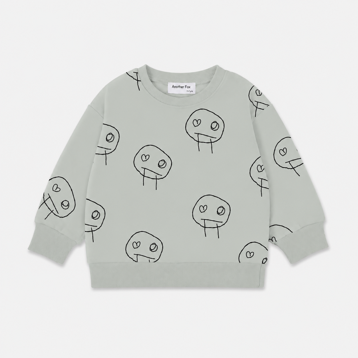 FREDS FACE TERRY TOWEL KIDS SWEATSHIRT - GREEN/BLACK [Another Fox]