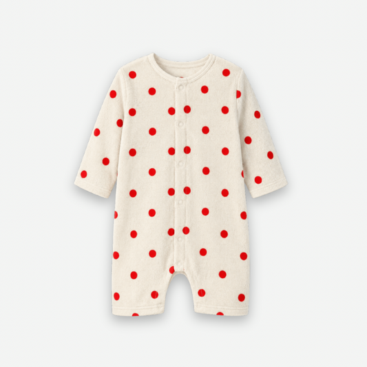 RED DOT TERRY TOWEL BABY SHORTLEG ROMPER [Another Fox]