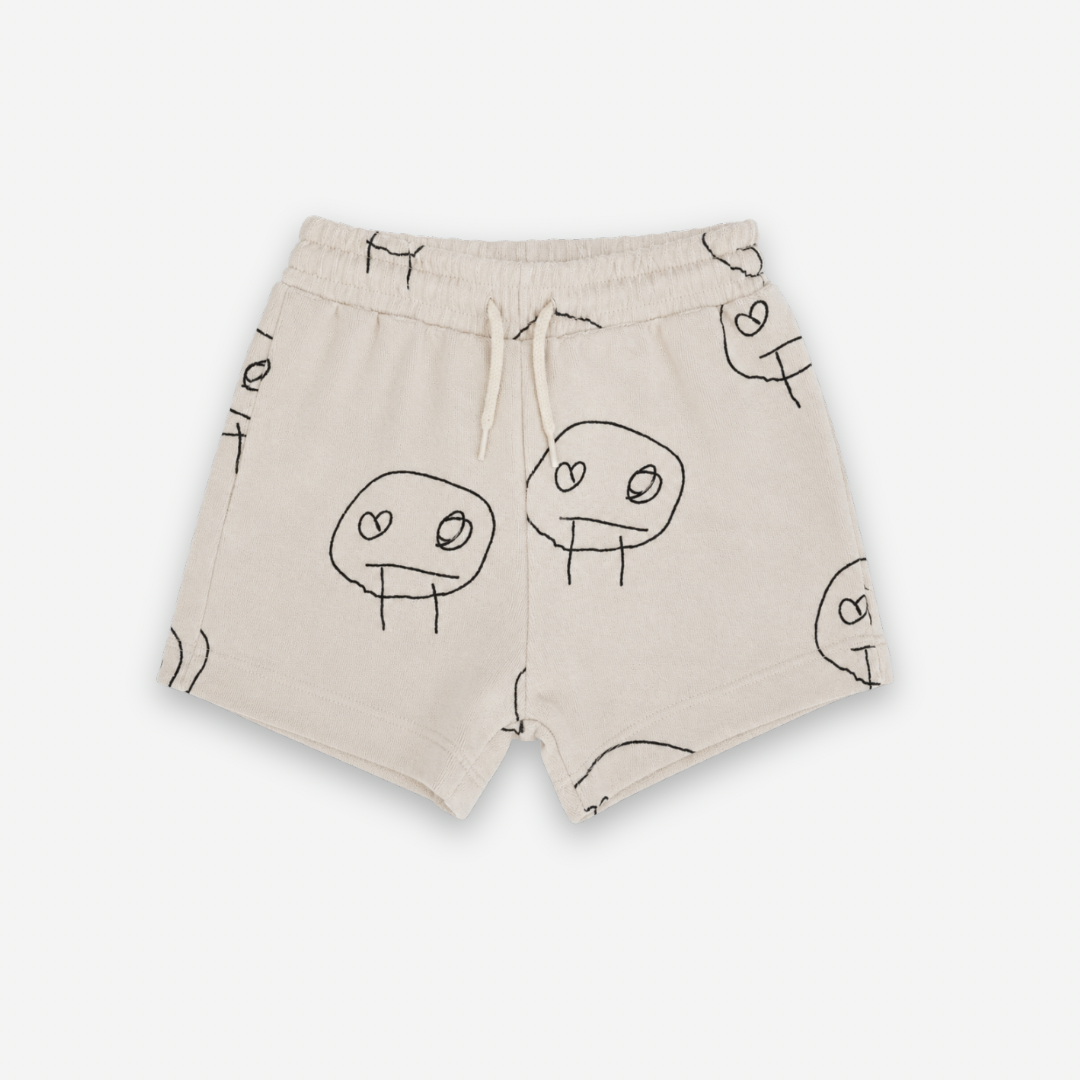 FREDS FACE TERRY TOWEL KIDS SHORTS - CREAM/BLACK [Another Fox]