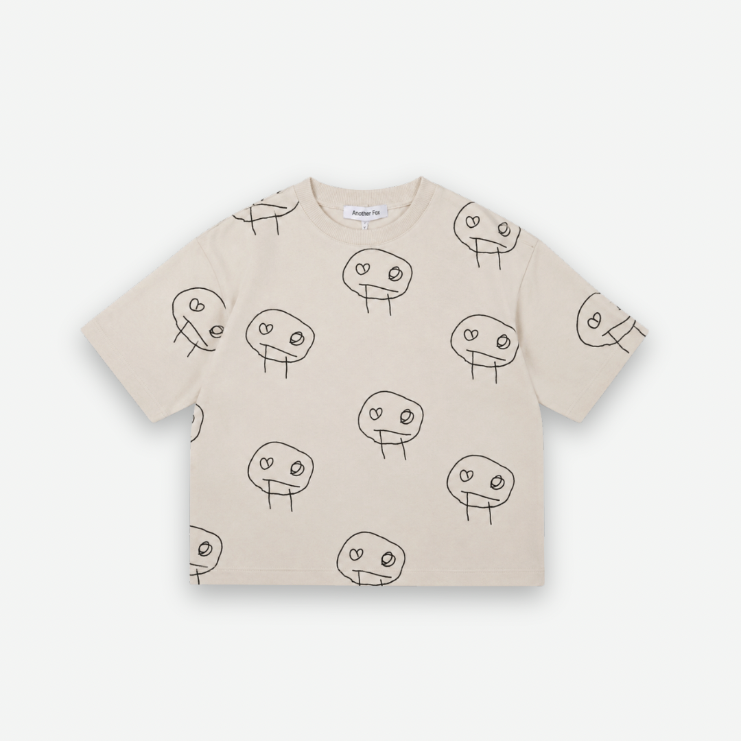 FREDS FACE TERRY TOWEL KIDS TSHIRT - CREAM/BLACK [Another Fox]