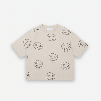 FREDS FACE TERRY TOWEL KIDS TSHIRT - CREAM/BLACK [Another Fox]